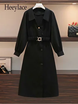  Biuro Ponios Elegantiškos Juodosios Suknelės Moterims prancūzijos Derliaus ilgomis Rankovėmis Aukštos Juosmens Padalinta Ilgos Suknelės Moterims Vestidos 4XL
