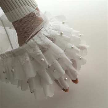  Trijų sluoksnių baltos spalvos šifono karoliukai nėrinių apdaila šimtą kartų sijonas rankogaliai lėlės suknelė nėrinių audinio vestuvinė suknelė 